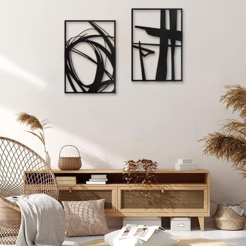 Creoate Abstract Metal Wall Art for Home Decor, 2 Pieces Black Modern Minimalist Line Art Wall Sculpture Decor Modern Metal Wall Decor for Living Room Bedroom, 11x16 Inch x2 Panels