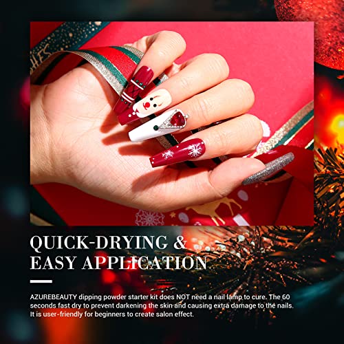 Dip Powder Set, AZUREBEAUTY 6 Colors Glitter Red Green Nail Dipping Powder French Nail Art Gel Manicure Salon DIY at Home Christmas Gifts