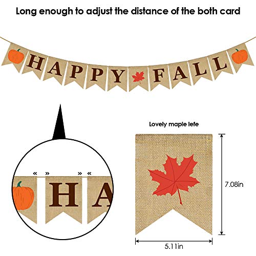 ERKOON Happy Fall Burlap Banner Happy Fall Sign Pumpkin Flag Rustic Natural Fall Harvest Banner for Autumn Home Party School Party Decoration