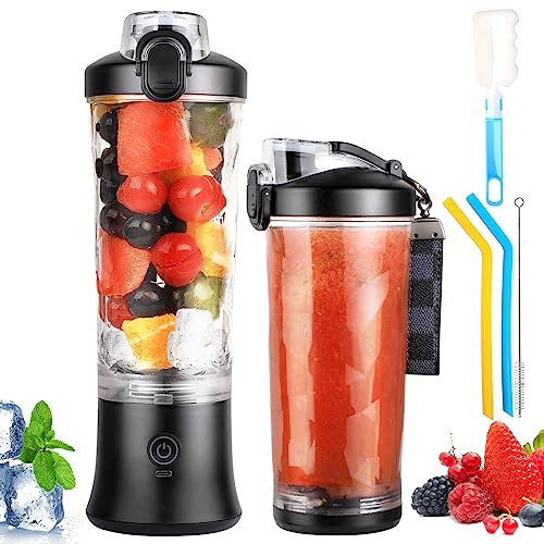 Portable Blender, Blender for Shakes and Smoothies, 20 Oz Rechargeable USB Personal Blender, Mini Blender with 6 Blades, Multifunctional and BPA Free Blender Bottle–Sports/Travel/Home/Gym/Office