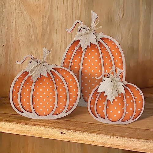 Fall Decor-Wooden Autumn Pumpkin Fall Decorations for Home Shelf Mantel Table Decor Pumpkins of Three Sizes Fall Season