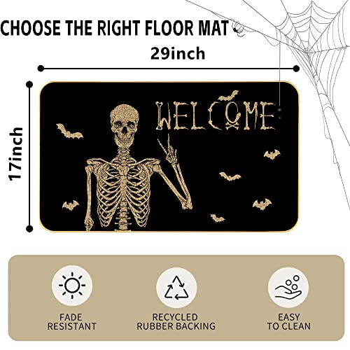 ARTUFAN Halloween Skull Doormat - Funny and Spooky Welcome Mat, Low-Profile Non-Slip Entr Door mat Living Room Kitchen Floor Mat Home Halloween Indoor Outdoor Decoration - 17" x 29"
