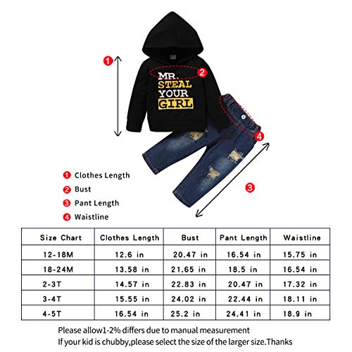 NZRVAWS 12 Months Boy Clothes Toddler Boy Outfit Hoodie Sweatsuit Tops +Ripped Jean Long Pants Fall Winter 2 Piece Outfits Set for Baby Boy