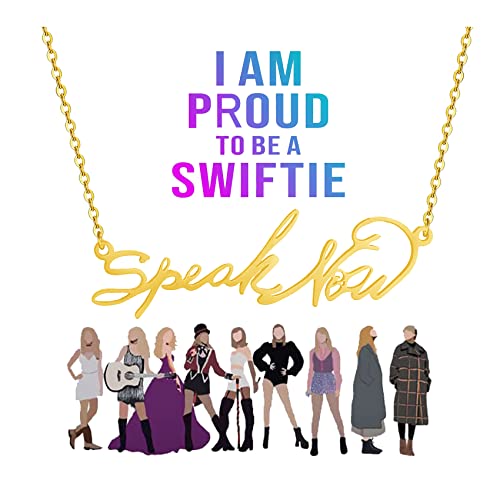 HSWYFCJY Gold Speak Now Necklace for Women,Taylor Outfit Jewelry Swiftie Accessories for Eras Tour,TS Inspired Necklace for Music Lover,Singer Fans Gifts Album Song Title Necklace