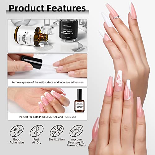 Morovan Nail Primer and Dehydrator for Acrylic Nails, Professional No Burn Fast Air Dry Nail Prep Dehydrator and X-Strength Primer Superior Natural, Acrylic Powder Application (0.5Fl oz)