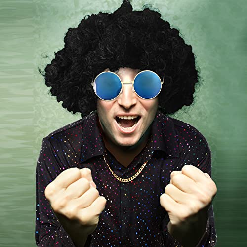 Eurzom Disco Costume Set Including Men's Disco Shiny Shirt Pant Funky Afro Wig Necklace Sunglasses for 60/70/80/90s Party (Normal Style, XXL)