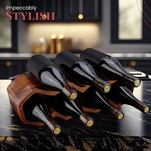 Gusto Nostro Wood Wine Rack, 7 Bottle, 2 Tier Wooden Countertop Free Standing Shelf - Bottle Holder Stand for Home Bar Tabletop, Cabinet Inserts, Kitchen, Wine Cellar Storage (Acacia)