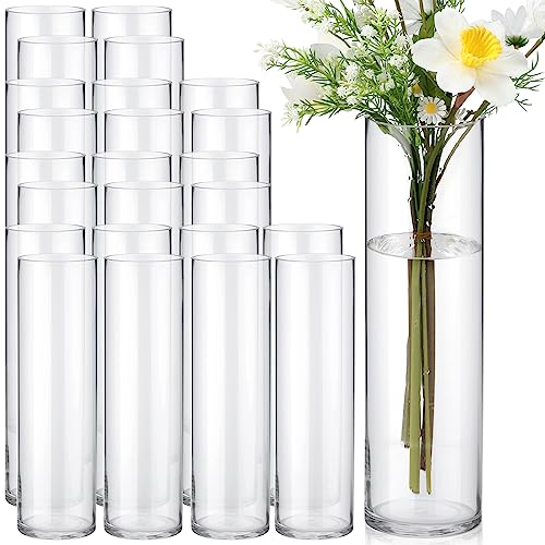 24 Pack Glass Cylinder Vases Tall Vases for Centerpiece Floating Candle Holder Clear Flower Vases Bulk for Tables Wedding Party Home Event Formal Dinners Decorations(4 x 14 Inches)