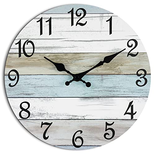 CHYLIN Wall Clock 12 Inch Bathroom Clock, Rustic Wall Clocks Battery Operated, Silent Non Ticking Wooden Coastal Beach Clock for Kitchen, Living Room, Bedroom (White)