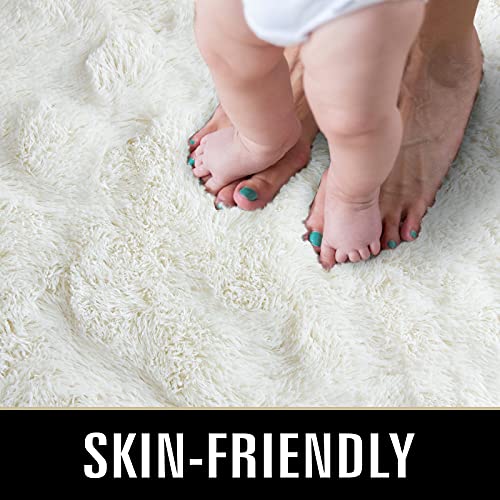 TWINNIS Super Soft Shaggy Rugs Fluffy Carpets 5x8 Feet, Indoor Modern Plush Area Rugs for Living Room Bedroom Kids Room Nursery Home Decor, Upgrade Anti-skid Durable Rectangular Fuzzy Rug, Cream White