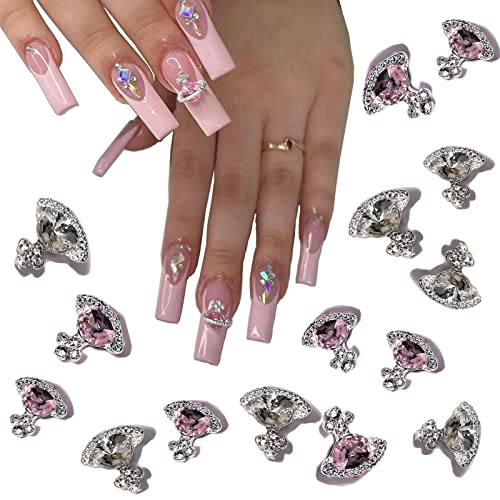 20PCS Nail Art Charms White Pink Planet 3D Shiny Nail Supplies with Rhinestones Saturn Shape Nail Accessories for Women DIY Design Nail Gem Crystals Jewelry Decoration