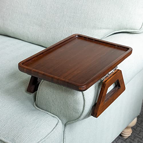 SH SIGNATURE HOME Arm Table Clip On Tray Sofa Table for Wide Couches. Couch Arm Tray Table, Portable Table, TV Table and Side Tables for Brown Regular 13.75 x 9.5inch