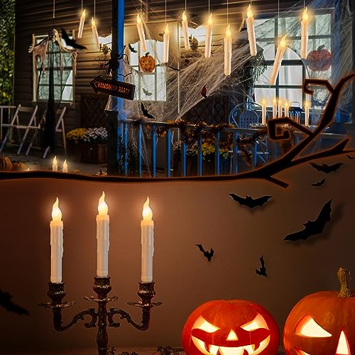 FRIEET Halloween Decorations - Floating LED Candles with Remote Control - Hanging Floating Candles Witch Wizard Halloween Decor for Indoor Home Room Classroom Bedroom Birthday Party