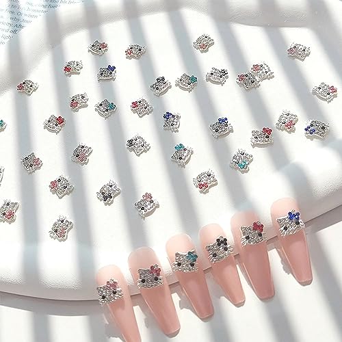36PCS Kawaii Nail Art Charms Bling Kitty 3D Cute Metal Rhinestone Crystals Making Ornament Nail Decoration Accessories for DIY
