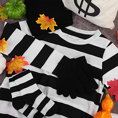 SOMSOC Kids Robber Costume Set Black and White Striped Cosplay Burglar Accessories for Halloween Cosplay Party