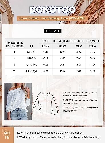 Dokotoo Womens Fall 2023 Sweater Business Casual Clothes Fashion Off The Shoulder Crew Neck Sweaters for Women Batwing Long Sleeve Ribbed Knit Pullovers Long Tunic Tops Black Medium