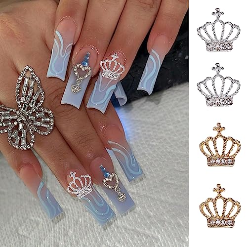 20pcs Alloy Crown Nail Charms Hollow Out Shiny Gold Silver Nail Rhinestones Exquisite Nail Art Design 3D Nail Art Charms for Acrylic Nails Decorations Crystal Nail Jewels for Women DIY Nails Supplies