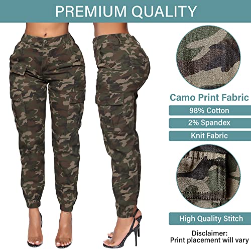 Double Denim January 5th Women's High Waist Cargo Jogger Pants Casual Elastic Waistband Tapered Sweatpants with 6 Pockets SCP-2049 Camo XS