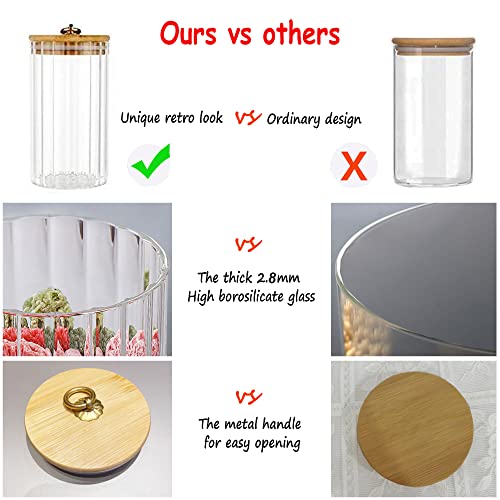 FANTESTICRYAN Glass Storage Jars Set of 5, Decorative Coffee Bar Container with Airtight Bamboo Lid Metal Ring for Home Kitchen Storing Candy, Cookie, Pasta, Nuts, Oatmeal and Bathroom Salt