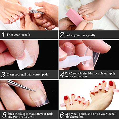 100 Pieces False Toenails Tip with Box, Acrylic Artificial Toenails French Full Cover Toe Art Nails for Women, 10 Sizes for Nail Salon and Foot Decoration (Clear)