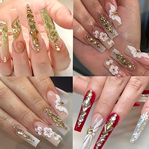 2920Pcs Champagne Gold Crystal Nail Rhinestones Round Flatback Rhinestones Multi Shape Nail Gemstones Gold Nail Glass Crystals Diamonds Jewelry for Nail Design Nail Rhinestones for Acrylic Nails kit