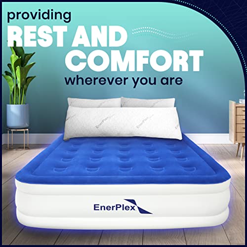 EnerPlex Queen Air Mattress with Built-in Pump - 16 Inch Double Height Inflatable Mattress for Camping, Home & Portable Travel - Durable Blow Up Bed with Dual Pump - Easy to Inflate/Quick Set Up﻿