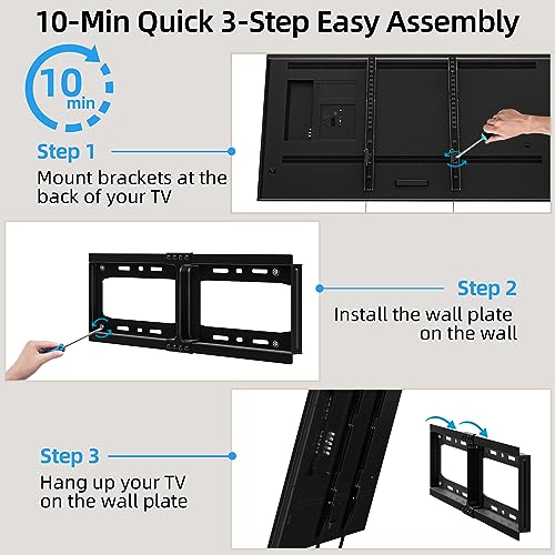 HOME VISION Fixed TV Wall Mount, Low 𝗣𝗿𝗼𝗳𝗶𝗹𝗲 TV Mount for Most 32-75 inch TVs, TV Wall Mount Bracket Max VESA 600X400mm Up to 165lbs Fits 16"-18"-24" Wood Studs, Quick Release Lock