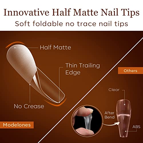 Modelones Coffin Nail Tips - 500Pcs Pre-shaped Half Matte Full Cover False Nails Gel Nail Tips No Filed Stronger Adhesion Acrylic False Press on Nails for Nail Extension Nail Art DIY Salon, 10 Sizes