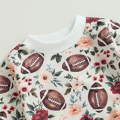 Toddler Baby 2PC Outfit Football Print Long Sleeve Tops Flower Pants Set for Infant Girls Boy Fall Clothes (Rugby&Flower, 0-6 Months)