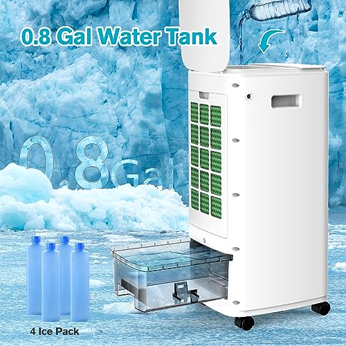 Portable Air Conditioners, 3-IN-1 Evaporative Air Cooler with Remote, 3 Speeds & 7H Timer, Portable AC with 0.8Gal Water Tank, 70° Oscillation, 4 Ice Packs Quiet Swamp Cooler for Room Home Office