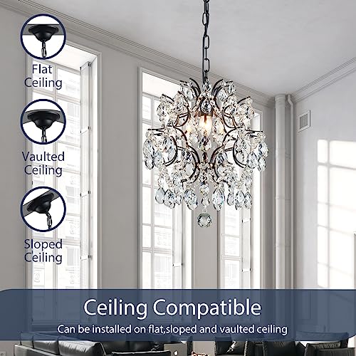 Bestier Black Modern Pendant Chandelier Crystal Raindrop Lighting Ceiling Light Fixture Lamp for Dining Room Bathroom Bedroom Livingroom entryway 1 E26 Bulbs Required D13 in x H16 in