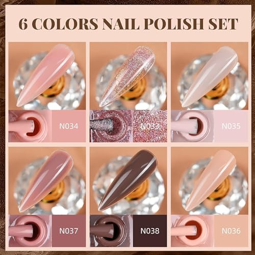 Morovan Nail Polish Set Fingernail: Nude Pink Colors Pure and Glitter Nail Polish Pack 0.25 oz Nail Polish Bulk Glossy Toenail Polish at Home Nail Polish Gifts Salon