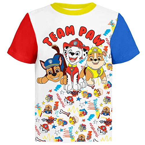 Paw Patrol Graphic T-Shirts (3 Pack) Rubble, Chase & Marshall Character Outfit Toddlers Birthday Boys 3T Bl/Wh/Rd SS