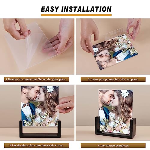 8x10 Black Picture Frame 2 Pack，Rustic Double Sided Frames Made of Solid Wood Base and Tempered Glass Cover, Photo Menu Sign Card Holder Stand for Desk Tabletop Display, Gift for Family and Friends