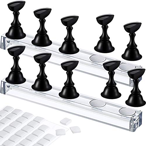 2 Set Acrylic Nail Design Practice Stands Magnetic Nails Holders Training Fingernail Display Stands DIY Nail Crystal Holders and 96 Pieces White Reusable Adhesive Putty (Black)