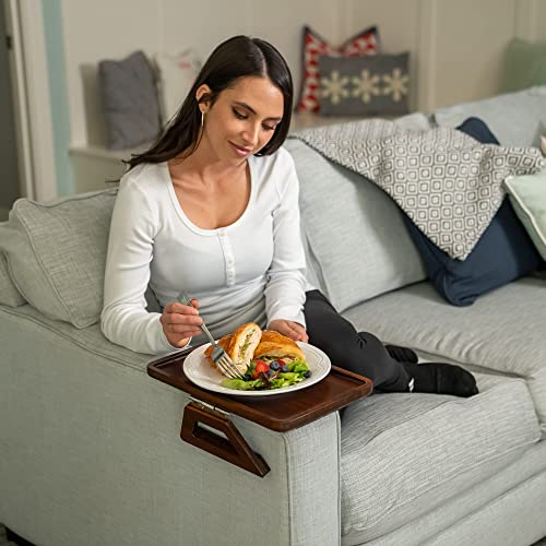 SH SIGNATURE HOME Arm Table Clip On Tray Sofa Table for Wide Couches. Couch Arm Tray Table, Portable Table, TV Table and Side Tables for Brown Regular 13.75 x 9.5inch