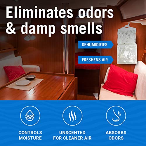 4 Packs Moisture Absorbers Boat Dehumidifier Moisture Absorber Hanging Bags and Charcoal to Get Rid of Smell & Remove Damp Musty Humidity Smell | Unscented Dry Basement Closet Home Car RV or Boating