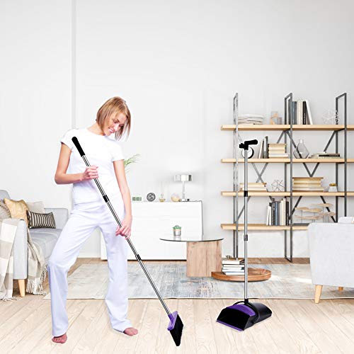 Broom and Dustpan Set Upright, 50-in Long Handle Self Cleaning for Home Kitchen Office Floor