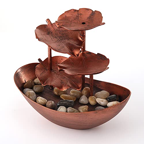 Creative Ingot Lotus Leaf Flowing Water Tabletop Fountain with LED Night Light, Automatic Pump USB Desk Fountain Home Office Decor(Bronze-Coloured)