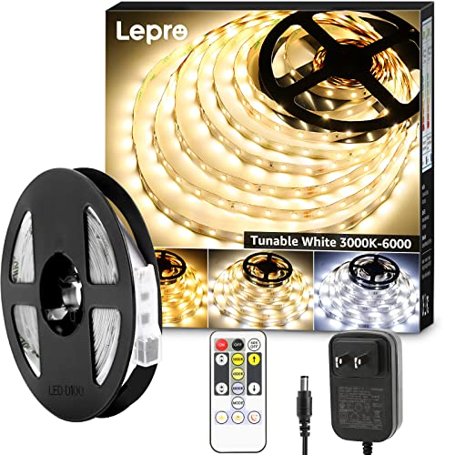 Lepro LED Strip Light, 3000K-6000K Tunable White, 16.4ft Dimmable Bright LED Tape Lights, 300 LEDs 2835, Strong 3M Adhesive, Suitable for Home, Kitchen, Under Cabinet, Bedroom