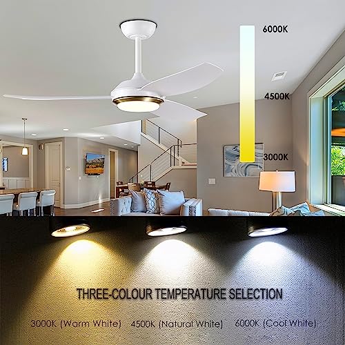 Duckbeer 46" Modern Ceiling Fans with Lights and Remote Control, White 3-Blade Ceiling Fan for Living Room Bedroom