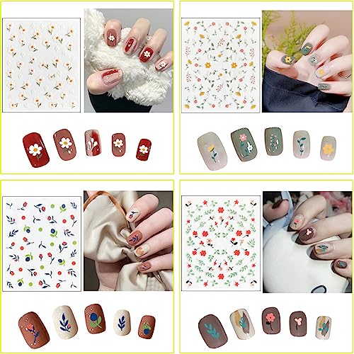 24 Sheets Nail Stickers for Kids, Cute Nail Art Decals for Little Girls, 3D Self-Adhesive Flowers Fruits Leaves Rainbow Hearts Mermaid Snow Nail Decoration for Women, DIY Manicure Supplies Accessories