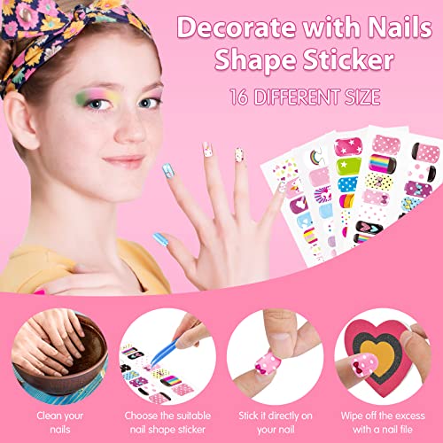 BATTOP Kids Nail Polish Kit for Girls, 3 IN 1 Nail Polish Pen Combo Glitter with 3D Nail Decoration Accessories, Perfect Gifts for girls