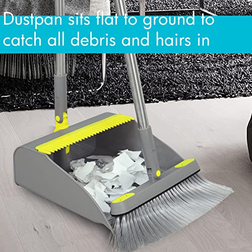 PHYEX 2-Pack Dustpan and Broom Set for Home Cleanup, Dustpan with Adjustable Handle, Broom with Dustpan Combo Set(Grey)