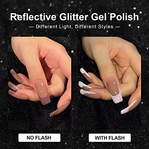 GAOY Reflective Glitter Gel Nail Polish Set of 6 Colors Including Pink Red Silver Holographic Gel Polish Kit UV LED Soak Off Nail Polish Home DIY Manicure Nail Salon Varnish