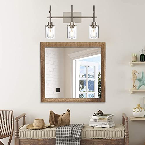 MELUCEE Bathroom Light Fixtures Over Mirror 3 Lights, Modern Vanity Lighting Brushed Nickel Finish, Indoor Wall Mount Lamp with Clear Glass Shade for Living Room Dining Room Kitchen