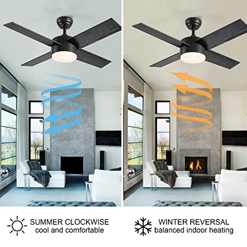 SNJ 44 inch Black Ceiling Fans with Lights and Remote, Oil Rubbed, Low Profile, Modern, Ceiling Fan, Bedroom, Indoor, Outdoor, Home, Fandelier, LED, Tri-Color Temperature, Quiet Reversible