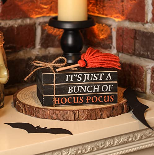 Halloween Wood Book Stack, Hocus Pocus Mini Faux Books Bundle, Halloween Tiered Tray Decor for Home Table Mantle Fireplace Shelf