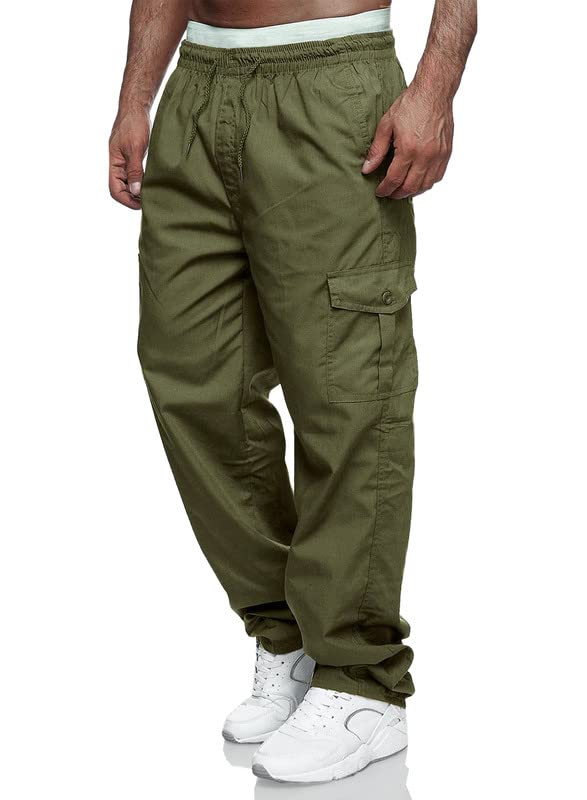 JMIERR Work Pants for Men Casual Cargo Pants Stretch Elastic Waist Relaxed Fit Drawstring Pants Tactical Joggers Sweatpants with Zipper Pockets,US 40(2XL),B Green