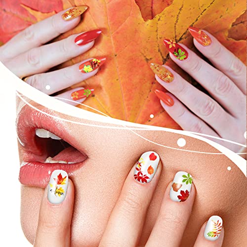 TailaiMei 16 Sheets Holiday Nail Stickers, Halloween & Thanksgiving Day Fall 3D Self-Adhesive Seasonal Nail Art Decals for Autumn DIY Nail Decorations